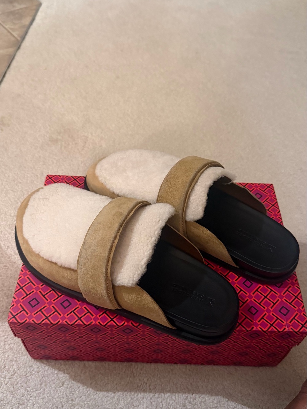 Nordstrom Tan Suede Shearling-Lined Slide Mules By Mercedes Castillo size 11M
